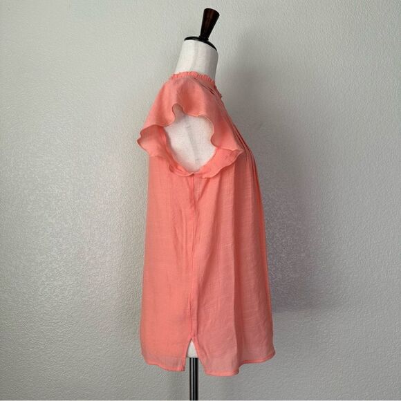 Nanette Lepore Coral Pink Cap Sleeves Pleated Top - Picture 6 of 12